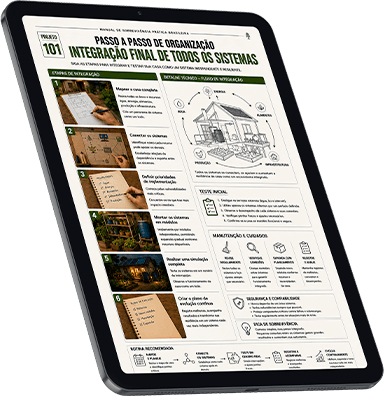 Mockup do Manual de Sobrevivencialismo exibido em um tablet